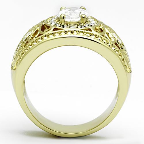 IP Gold(Ion Plating) Stainless Steel Ring with AAA Grade CZ  in Clear