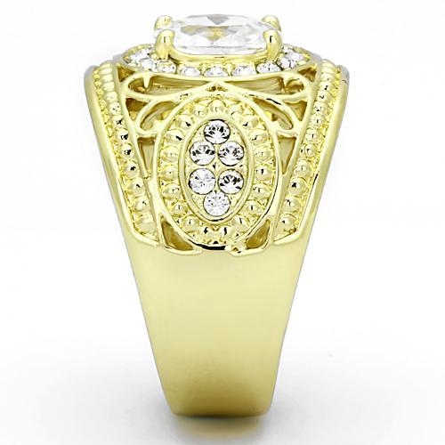 IP Gold(Ion Plating) Stainless Steel Ring with AAA Grade CZ  in Clear