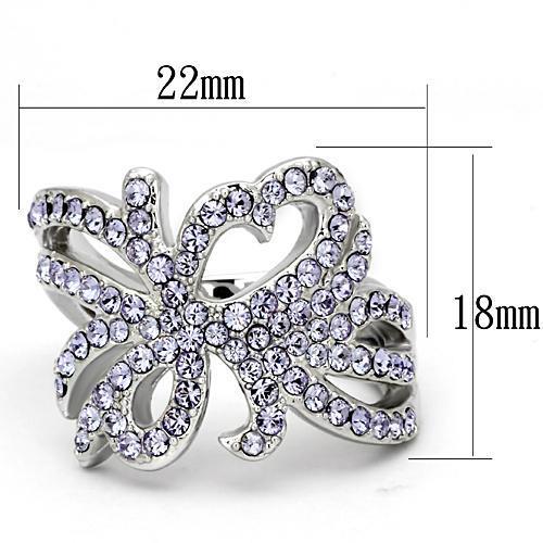 High polished (no plating) Stainless Steel Ring with Top Grade Crystal  in Light Sapphire
