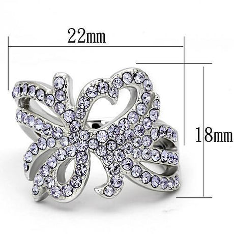 High polished (no plating) Stainless Steel Ring with Top Grade Crystal  in Light Sapphire