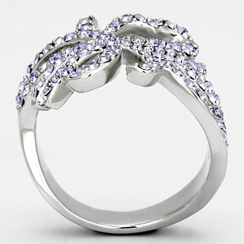 High polished (no plating) Stainless Steel Ring with Top Grade Crystal  in Light Sapphire