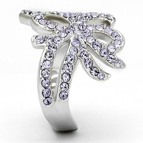 High polished (no plating) Stainless Steel Ring with Top Grade Crystal  in Light Sapphire