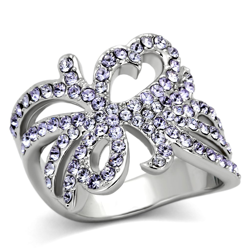 High polished (no plating) Stainless Steel Ring with Top Grade Crystal  in Light Sapphire