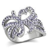 High polished (no plating) Stainless Steel Ring with Top Grade Crystal  in Light Sapphire