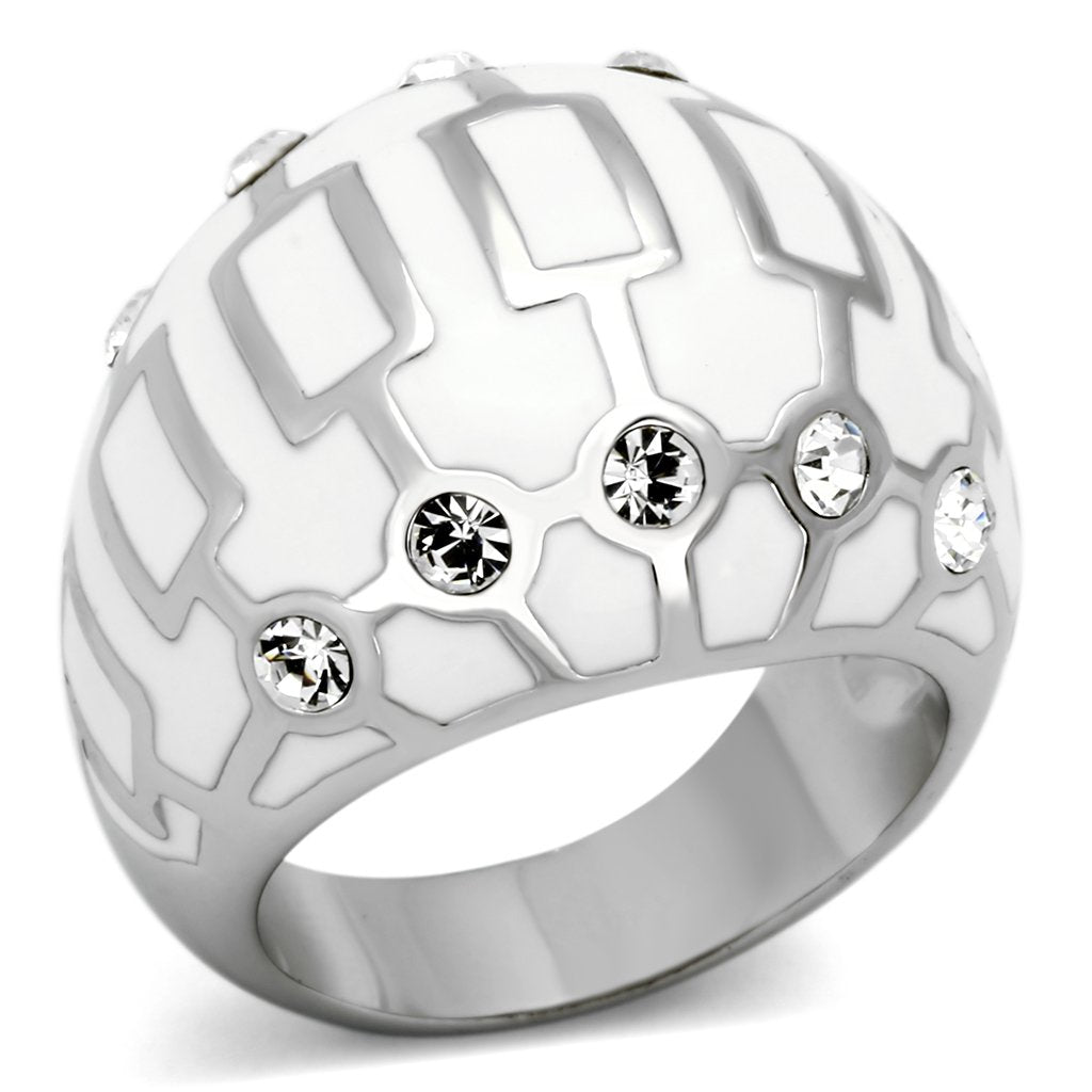 High polished (no plating) Stainless Steel Ring with Top Grade Crystal  in Clear