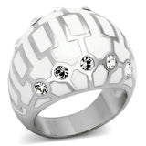 High polished (no plating) Stainless Steel Ring with Top Grade Crystal  in Clear