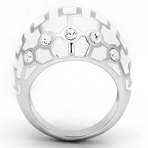 High polished (no plating) Stainless Steel Ring with Top Grade Crystal  in Clear