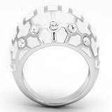 High polished (no plating) Stainless Steel Ring with Top Grade Crystal  in Clear