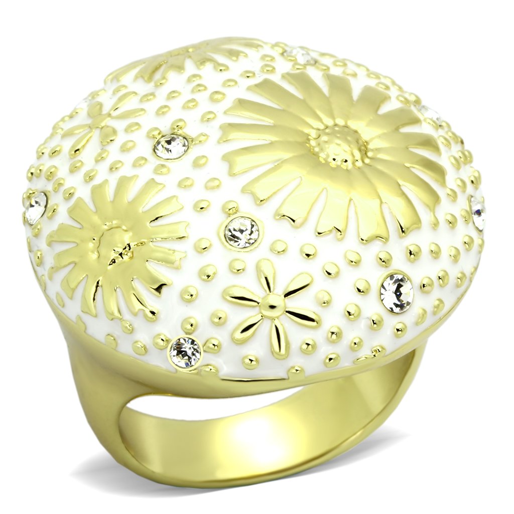 IP Gold(Ion Plating) Stainless Steel Ring with Top Grade Crystal  in Clear