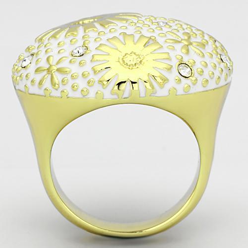 IP Gold(Ion Plating) Stainless Steel Ring with Top Grade Crystal  in Clear