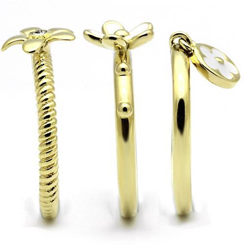 IP Gold(Ion Plating) Stainless Steel Ring with Top Grade Crystal  in Clear