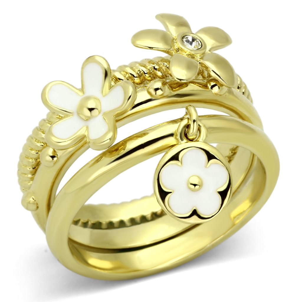 IP Gold(Ion Plating) Stainless Steel Ring with Top Grade Crystal  in Clear