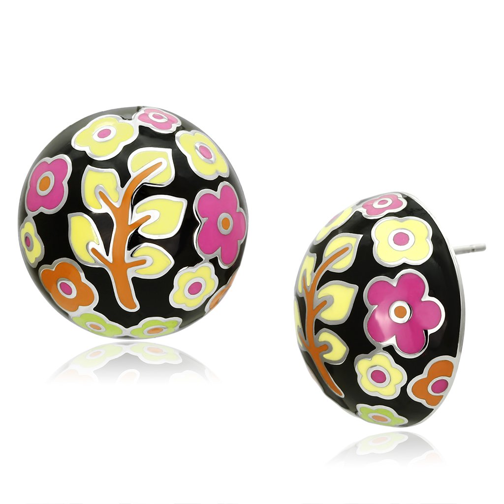 High polished (no plating) Stainless Steel Earrings with Epoxy  in Multi Color