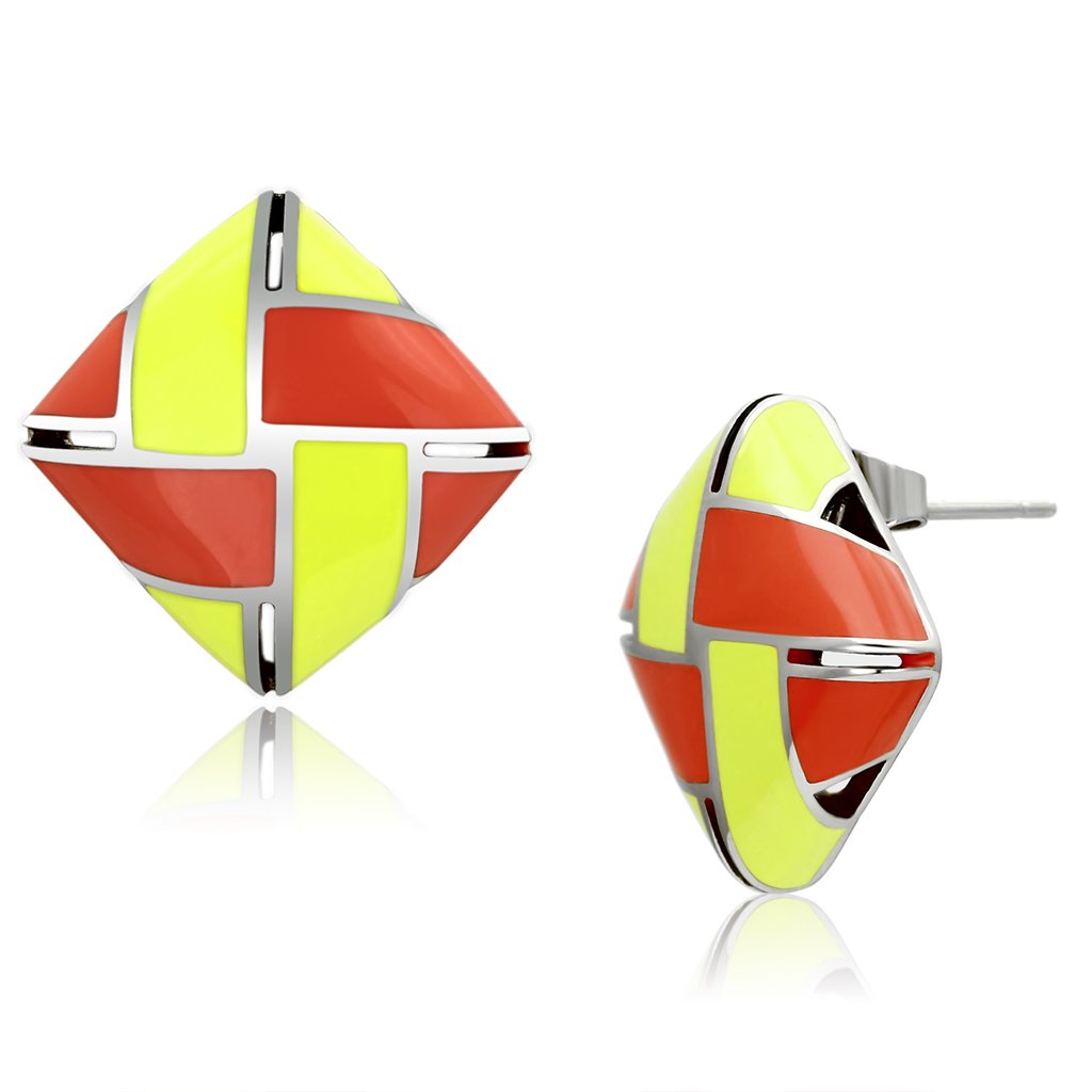 High polished (no plating) Stainless Steel Earrings with Epoxy  in Multi Color