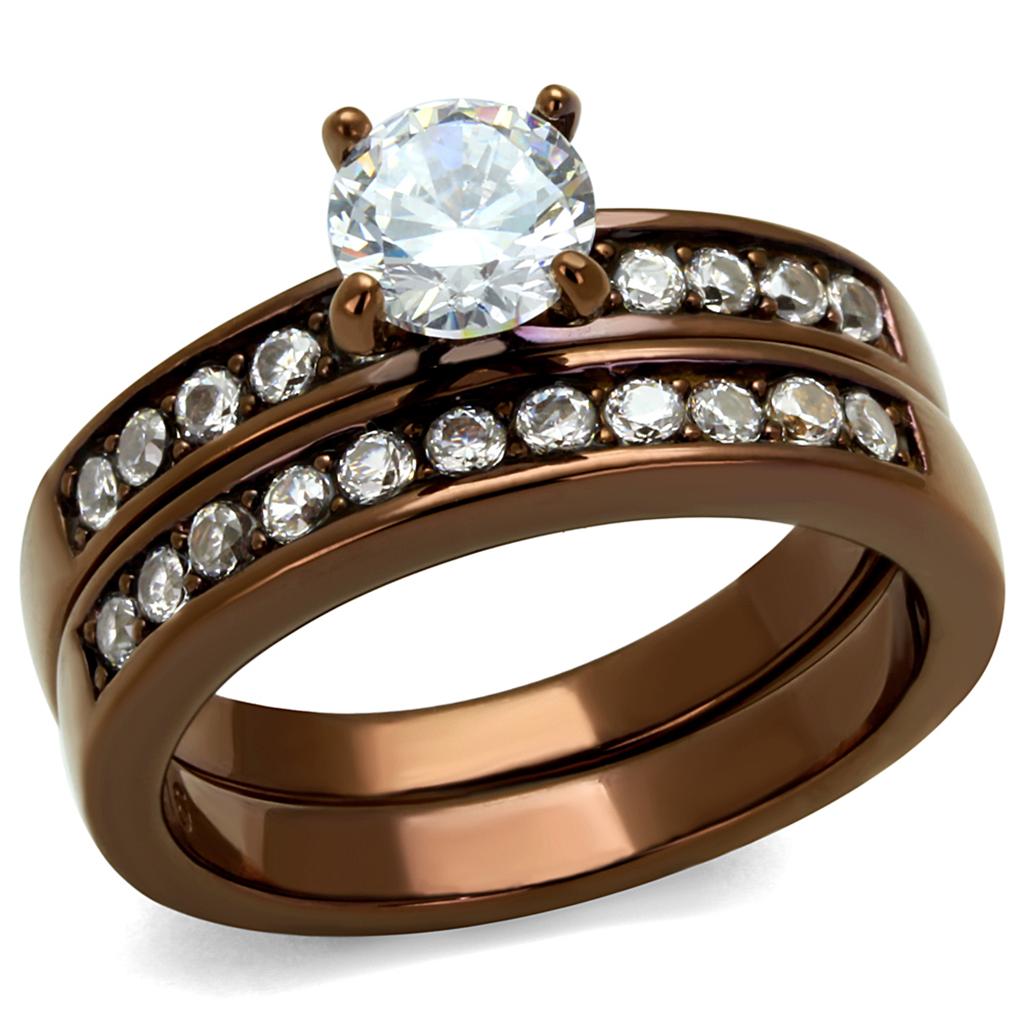 IP Coffee light Stainless Steel Ring with AAA Grade CZ  in Clear