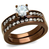 IP Coffee light Stainless Steel Ring with AAA Grade CZ  in Clear