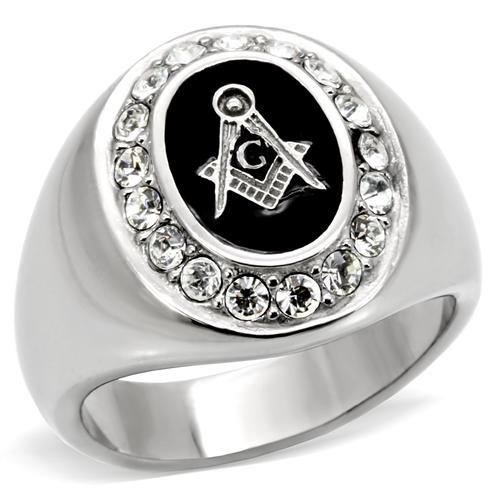 High polished (no plating) Stainless Steel Ring with Top Grade Crystal  in Clear