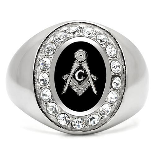 High polished (no plating) Stainless Steel Ring with Top Grade Crystal  in Clear