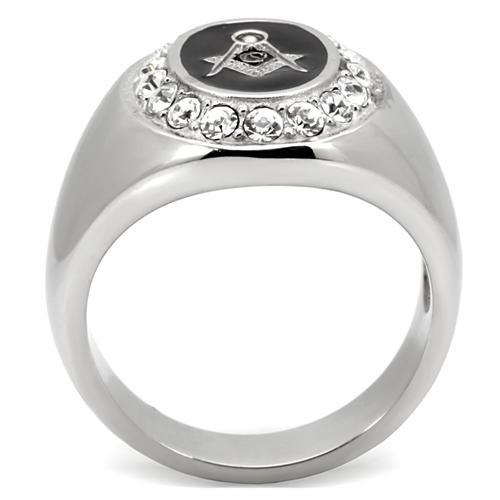 High polished (no plating) Stainless Steel Ring with Top Grade Crystal  in Clear