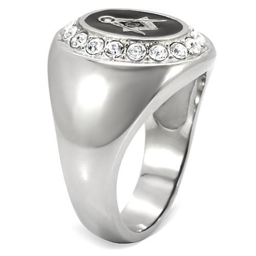 High polished (no plating) Stainless Steel Ring with Top Grade Crystal  in Clear