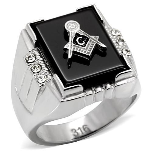 High polished (no plating) Stainless Steel Ring with Semi-Precious Agate in Jet
