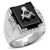 High polished (no plating) Stainless Steel Ring with Semi-Precious Agate in Jet