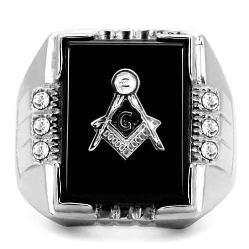 High polished (no plating) Stainless Steel Ring with Semi-Precious Agate in Jet