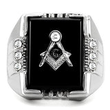 High polished (no plating) Stainless Steel Ring with Semi-Precious Agate in Jet
