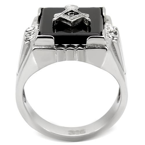 High polished (no plating) Stainless Steel Ring with Semi-Precious Agate in Jet