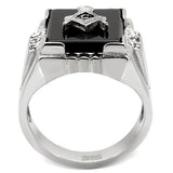 High polished (no plating) Stainless Steel Ring with Semi-Precious Agate in Jet