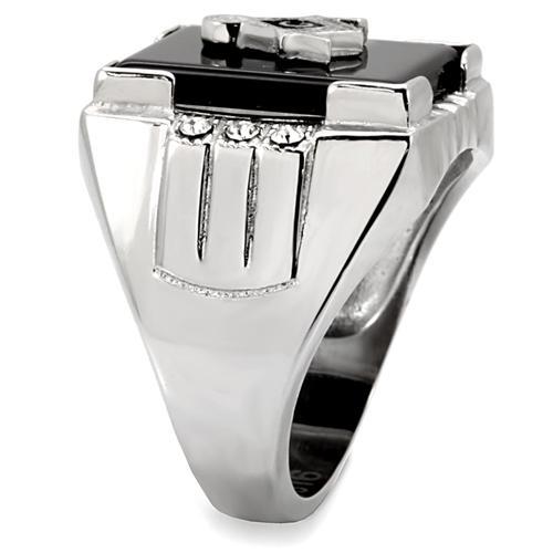 High polished (no plating) Stainless Steel Ring with Semi-Precious Agate in Jet