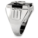 High polished (no plating) Stainless Steel Ring with Semi-Precious Agate in Jet