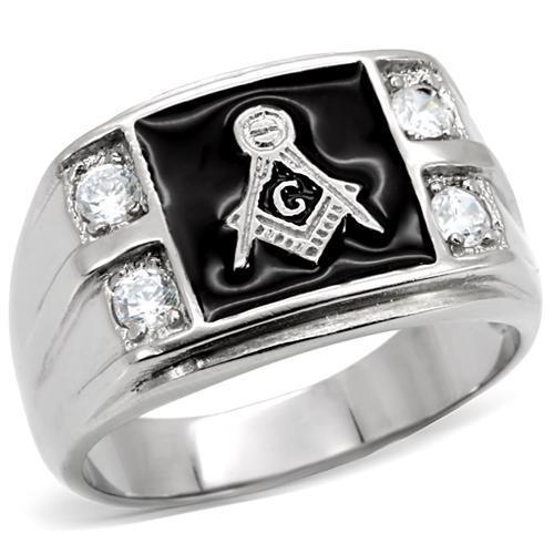 High polished (no plating) Stainless Steel Ring with AAA Grade CZ  in Clear