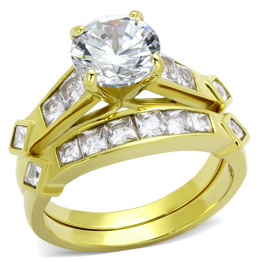 IP Gold(Ion Plating) Stainless Steel Ring with AAA Grade CZ  in Clear