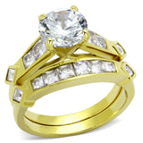 IP Gold(Ion Plating) Stainless Steel Ring with AAA Grade CZ  in Clear