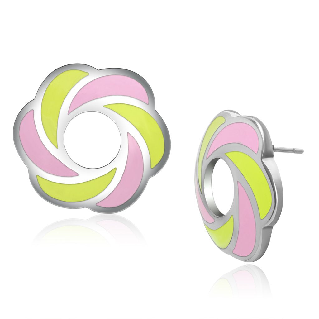 High polished (no plating) Stainless Steel Earrings with Epoxy  in Multi Color