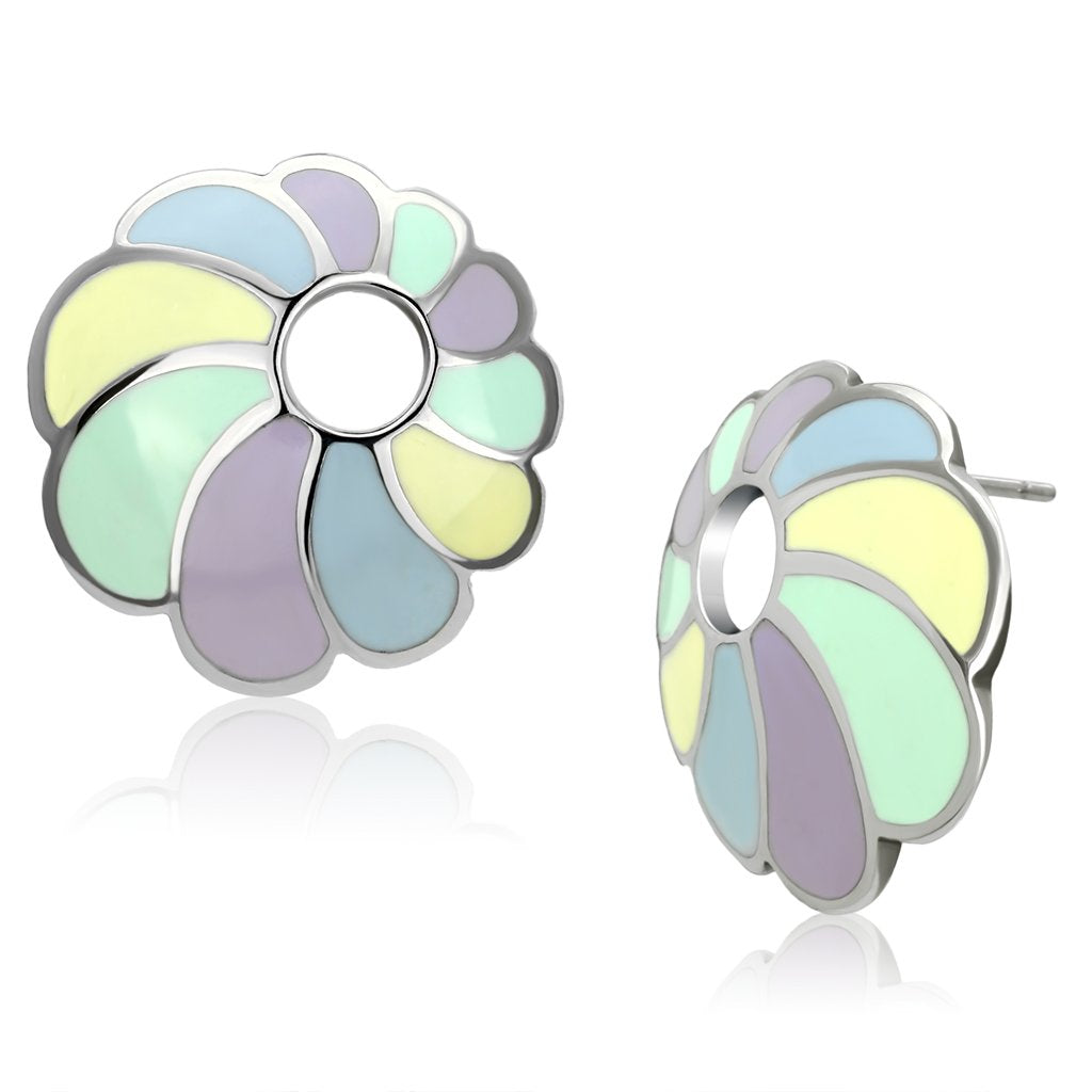 High polished (no plating) Stainless Steel Earrings with Epoxy  in Multi Color