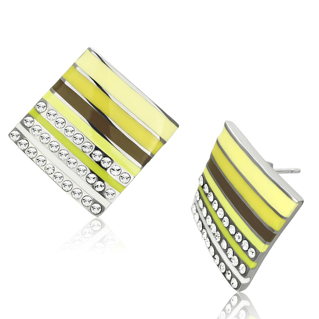 High polished (no plating) Stainless Steel Earrings with Top Grade Crystal  in Clear