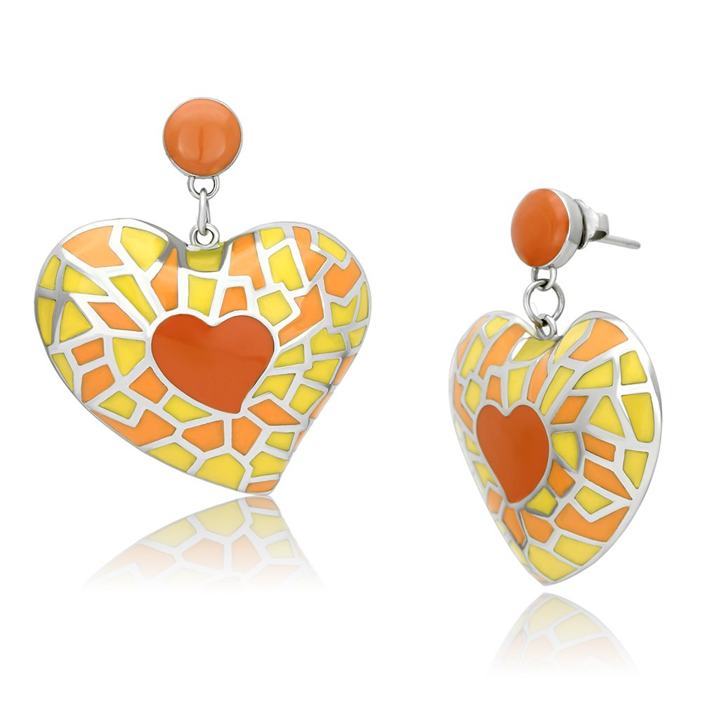 High polished (no plating) Stainless Steel Earrings with Epoxy  in Multi Color