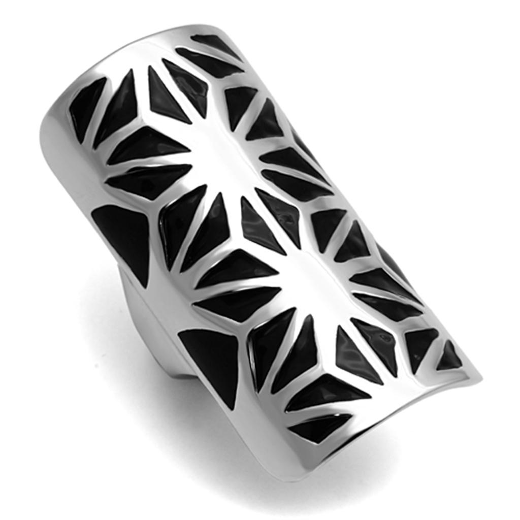 High polished (no plating) Stainless Steel Ring with Epoxy  in Jet