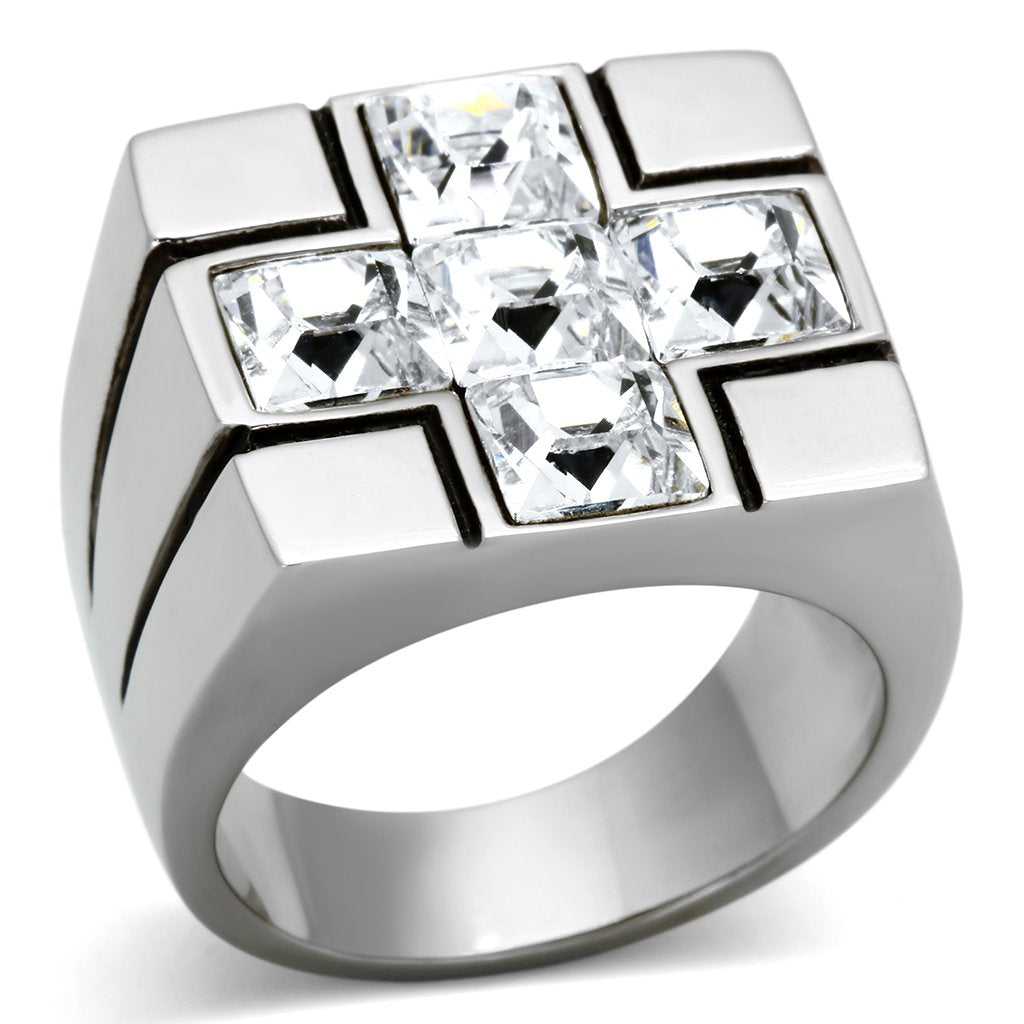 High polished (no plating) Stainless Steel Ring with Top Grade Crystal  in Clear