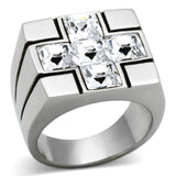 High polished (no plating) Stainless Steel Ring with Top Grade Crystal  in Clear