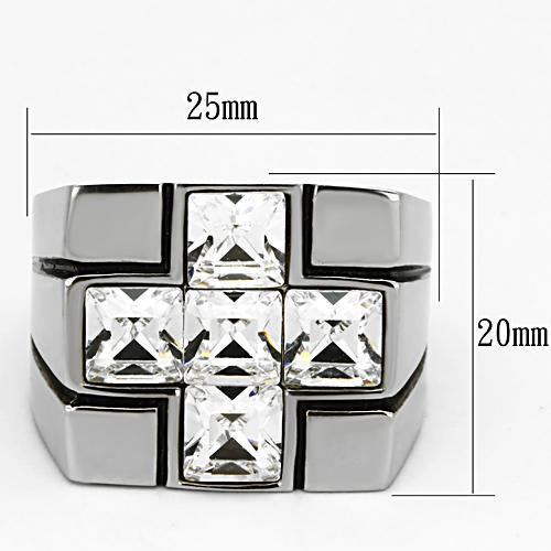 High polished (no plating) Stainless Steel Ring with Top Grade Crystal  in Clear