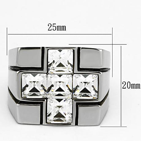 High polished (no plating) Stainless Steel Ring with Top Grade Crystal  in Clear