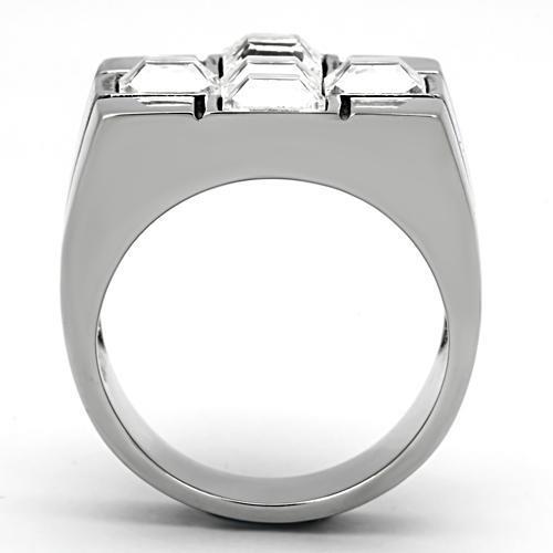 High polished (no plating) Stainless Steel Ring with Top Grade Crystal  in Clear
