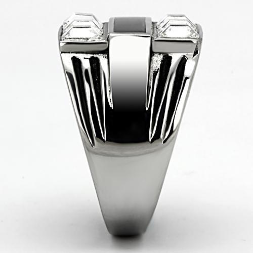 High polished (no plating) Stainless Steel Ring with Top Grade Crystal  in Clear