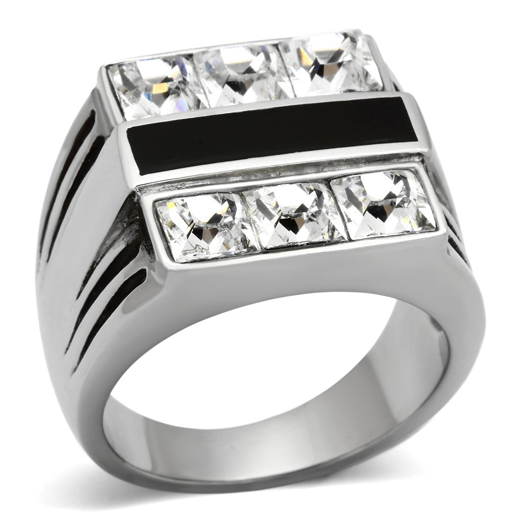High polished (no plating) Stainless Steel Ring with Top Grade Crystal  in Clear