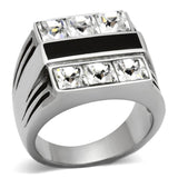 High polished (no plating) Stainless Steel Ring with Top Grade Crystal  in Clear