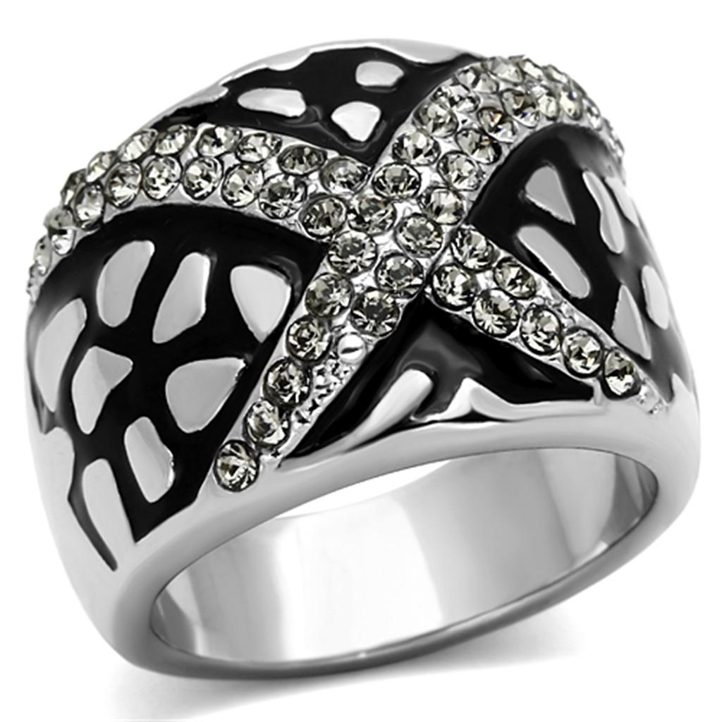 High polished (no plating) Stainless Steel Ring with Top Grade Crystal  in Black Diamond