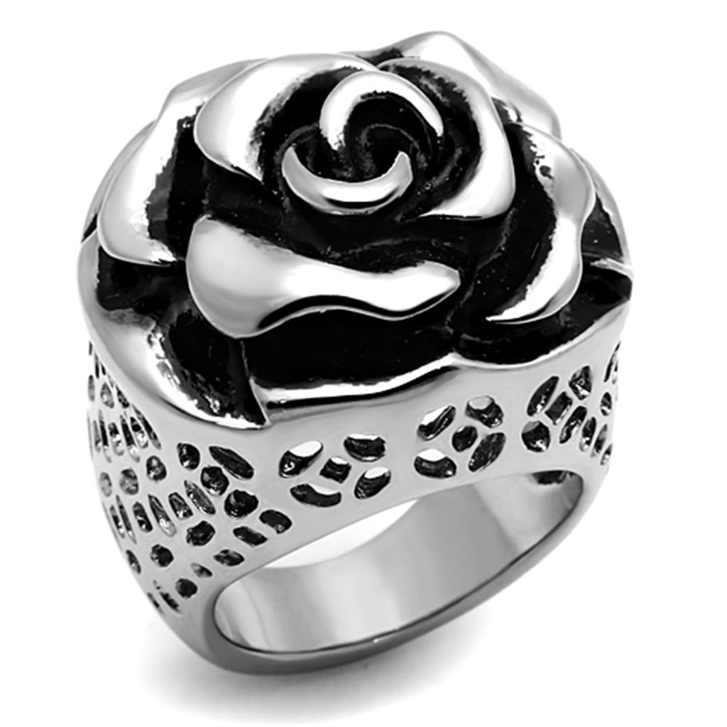 High polished (no plating) Stainless Steel Ring with Epoxy  in Jet
